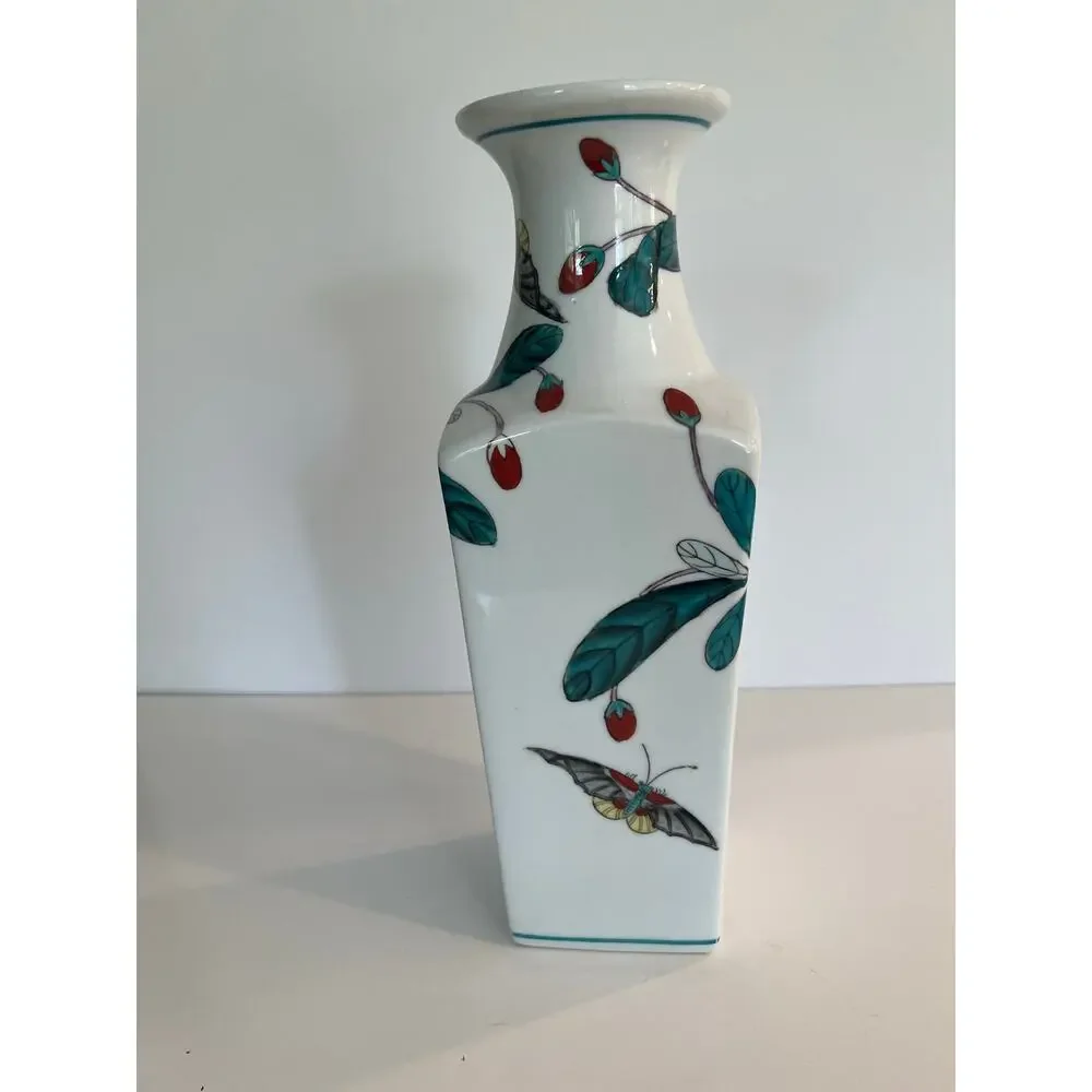 Vintage Large Chinoiserie Porcelain Botanic Garden Floral Butterflies Vase JL - Picture 4 of 11
